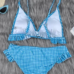 JEANS Uima-asut></noscript>Bikinisetti röyhelöillä siniruutuinen
