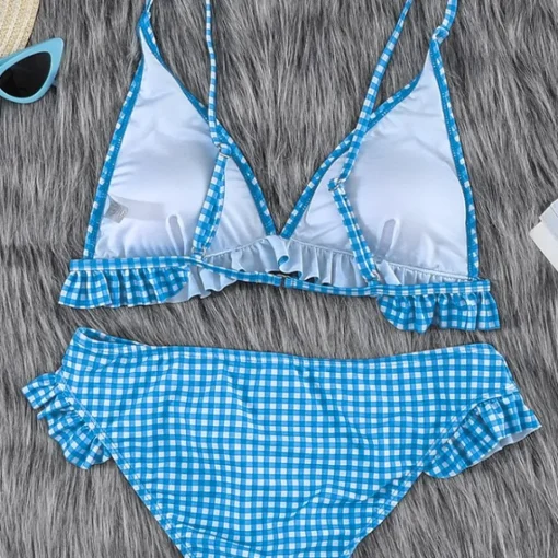 JEANS Uima-asut>Bikinisetti röyhelöillä siniruutuinen
