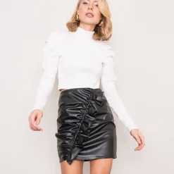JEANS Hameet></noscript>BSL PU Ruffle minihame musta