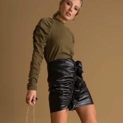 JEANS Hameet></noscript>BSL PU Ruffle minihame musta