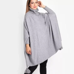 JEANS Neuleet | Plus!>Creme Boheme Tassels neuleponcho v.harmaa