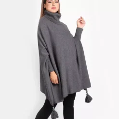 JEANS Neuleet | Plus!>Creme Boheme Tassels neuleponcho t.harmaa