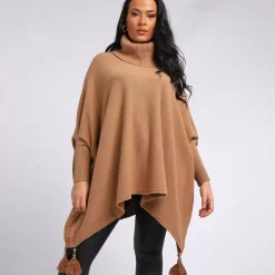JEANS Neuleet | Plus!>Creme Boheme Tassels neuleponcho kameli