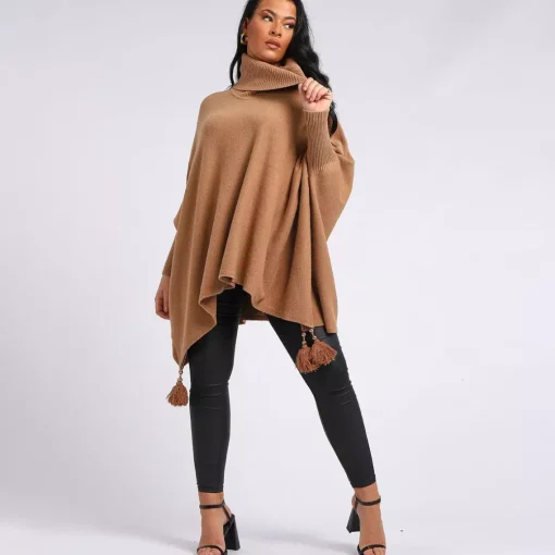 JEANS Neuleet | Plus!>Creme Boheme Tassels neuleponcho kameli