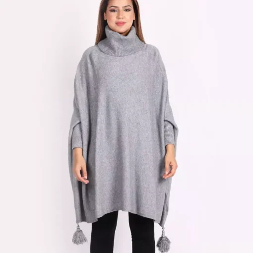 JEANS Neuleet | Plus!>Creme Boheme Tassels neuleponcho v.harmaa