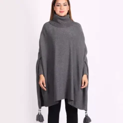 JEANS Neuleet | Plus!></noscript>Creme Boheme Tassels neuleponcho t.harmaa