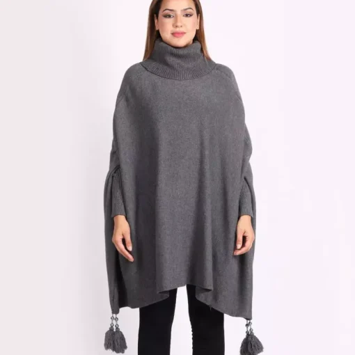 JEANS Neuleet | Plus!>Creme Boheme Tassels neuleponcho t.harmaa