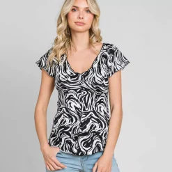 JEANS Lyhythihaiset Paidat Ja Topit>Culture Code Evelyn kuvioitu t-paita musta