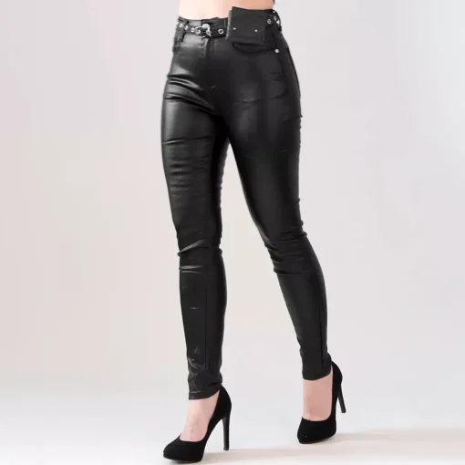 JEANS Housut>Denim Life Shine Coated housut vyöllä musta