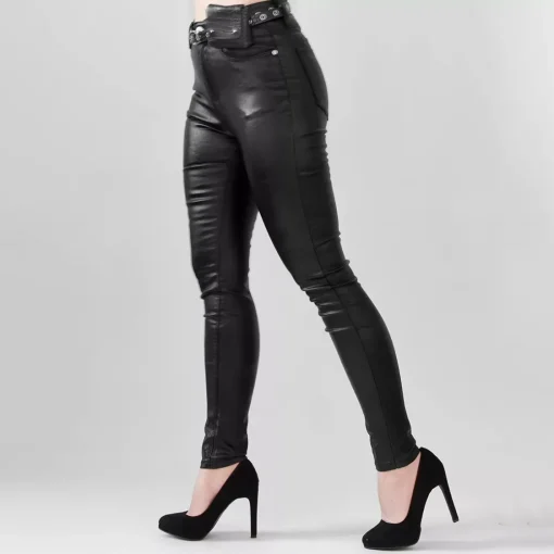 JEANS Housut>Denim Life Shine Coated housut vyöllä musta