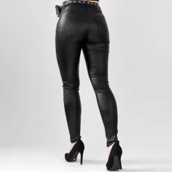 JEANS Housut></noscript>Denim Life Shine Coated housut vyöllä musta