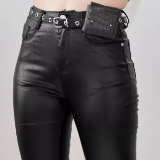JEANS Housut>Denim Life Shine Coated housut vyöllä musta
