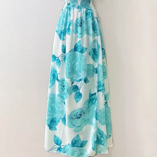 JEANS Maksimekot>Elle Carina turkoosikukkainen mekko