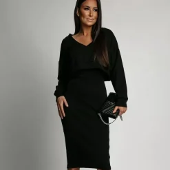 JEANS Pitkähihaiset Paidat | Midimekot>Fasardi Meli mekko ja paita -setti musta