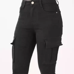 JEANS Farkut></noscript>Foly Rose Cargo stretchfarkut musta