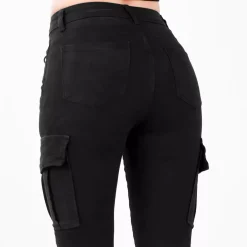 JEANS Farkut></noscript>Foly Rose Cargo stretchfarkut musta