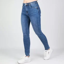 JEANS Farkut></noscript>Foly Rose stretchfarkut strasseilla sininen