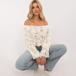 JEANS Pitkähihaiset Paidat></noscript>Italy Fashion 3D applikoitu paita l.valkoinen