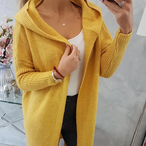 JEANS Neuleet>Kesi Basic neuletakki hupulla mustard