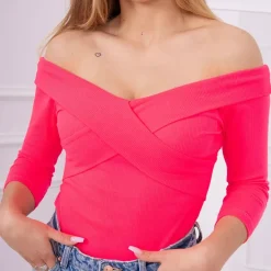JEANS Pitkähihaiset Paidat>Kesi off shoulder ribbipaita neonpinkki