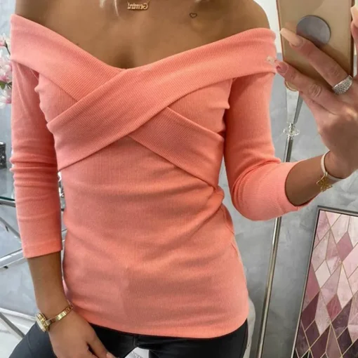 JEANS Pitkähihaiset Paidat>Kesi off shoulder ribbipaita lohenpunainen