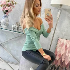 JEANS Pitkähihaiset Paidat></noscript>Kesi off shoulder ribbipaita minttu