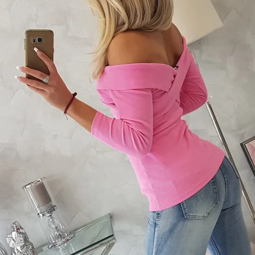 JEANS Pitkähihaiset Paidat>Kesi off shoulder ribbipaita pinkki