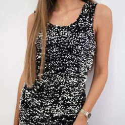 JEANS Minimekot></noscript>Kesi Onyx paljettiminimekko musta/hopea