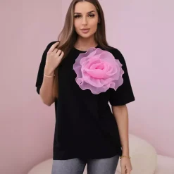 JEANS Lyhythihaiset Paidat Ja Topit>Kesi Sibyl t-paita tylliruusulla musta