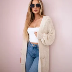JEANS Neuleet>Kesi Xena neuletakki taskuilla vaalea beige