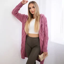 Kesi Neuleet>Zaina hupullinen neuletakki vanha roosa