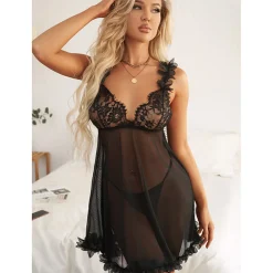 DL Collection Alusvaatteet>Lace Floral babydoll ja stringit musta