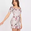 JEANS Minimekot>Lakerta Ilona ruusukuvioinen mekko vyöllä beige