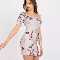 JEANS Minimekot>Lakerta Ilona ruusukuvioinen mekko vyöllä beige