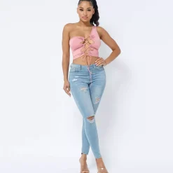 JEANS Lyhythihaiset Paidat Ja Topit></noscript>Love J Reea toppi tumma roosa