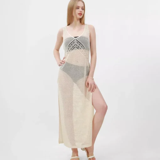 JEANS Neuleet | Maksimekot>Nandi puuvillainen neulemekko beige