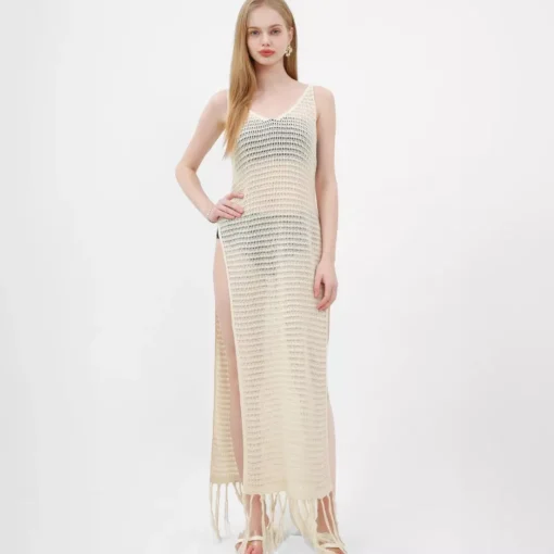 JEANS Neuleet | Maksimekot>Nandi puuvillainen neulemekko beige