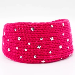 JEANS Talvipäähineet>Neulepanta hopeanvärisillä niiteillä fuksia