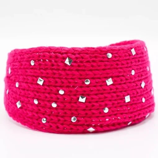 JEANS Talvipäähineet>Neulepanta hopeanvärisillä niiteillä fuksia