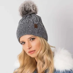 JEANS Talvipäähineet>Neulepipo keinoturkistupsulla tummanharmaa