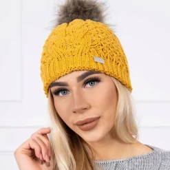 JEANS Talvipäähineet>Neulepipo tupsulla mustard