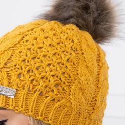 JEANS Talvipäähineet></noscript>Neulepipo tupsulla mustard