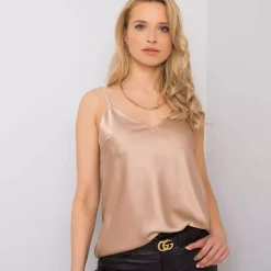 JEANS Lyhythihaiset Paidat Ja Topit>Och Bella Adelina satiinitoppi kameli