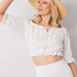 JEANS Lyhythihaiset Paidat Ja Topit></noscript>Och Bella Kevita bardot pitsitoppi valkoinen