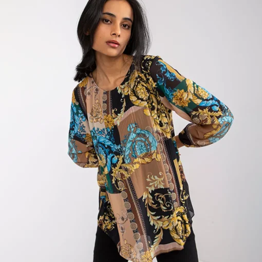 JEANS Pitkähihaiset Paidat>Pammy Amaya kuvioitu paita musta-beige