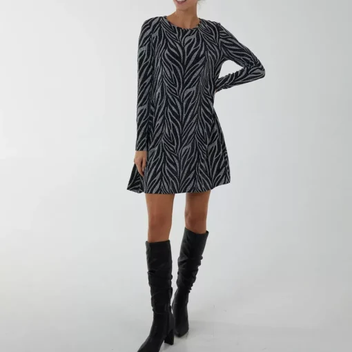 JEANS Minimekot>Qed LDN Aline Lurex mekko musta-hopea