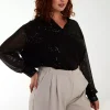 JEANS Pitkähihaiset Paidat | Plus!>Qed LDN Emmy paljettipaita musta
