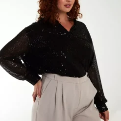 JEANS Pitkähihaiset Paidat | Plus!>Qed LDN Emmy paljettipaita musta