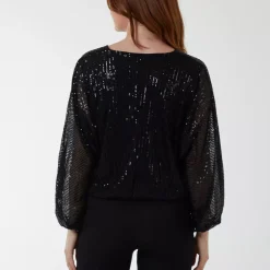 JEANS Pitkähihaiset Paidat></noscript>Qed LDN Tria paljettipaita musta