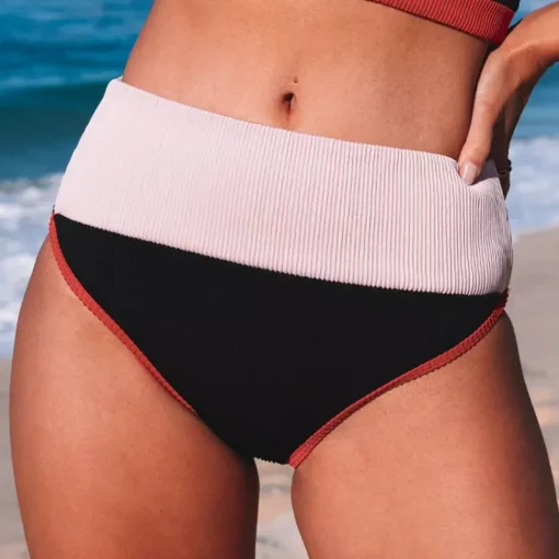 JEANS Uima-asut>Raidallinen ribattu bikinisetti beige